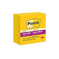 Post-it Super Sticky Notes, 3x3 in, 5 Pads, 2x the Sticking Power, Electric Yellow, Recyclable(654-5SSY)
