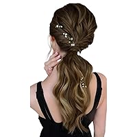 Full Shine Hair Extensions Ponytail Balayage Ombre Brown Fading To Caramel Brown Ponytail Extension Human Hair Clip In Wrap Around Pony Tail Hair Extensions 16inch 80G