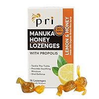 PRI Manuka Honey Lozenges with Propolis, Soothing Cough and Throat Drops, MGO 300+ Certified, (Lemon, 16 Count)