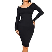 FeelinGirl Bodycon Dress for Women Long Sleeve Shapewear Dress Knit Midi Black Dress V Neck/Off Shoulder 2024 Trendy
