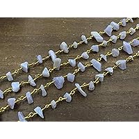 LKBEADS 36 inch long gem blue opal 3-6mm uncut chips shape rough cut beads wire wrapped gold plated rosary chain for jewelry making/DIY jewelry crafts #Code - ROS-0151