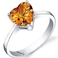 PEORA Citrine Classic Heart Solitaire Ring for Women 14K White Gold, Genuine Gemstone Birthstone, 1.50 Carats Heart Shape 8mm