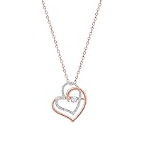 Sterling Silver 1/20Ct TDW Dancing Diamond with Small Double Heart Pendant Necklace Jewelry with an 18
