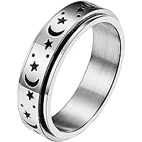 Fidget Rings For Women Anxiety, Vintage Spinner Ring Stainless Steel Band Ring Stress Relieving Novelty Moon Star Pattern Cool Mens Spinning Ring Jewelry Size 5-12 Nice and Professional