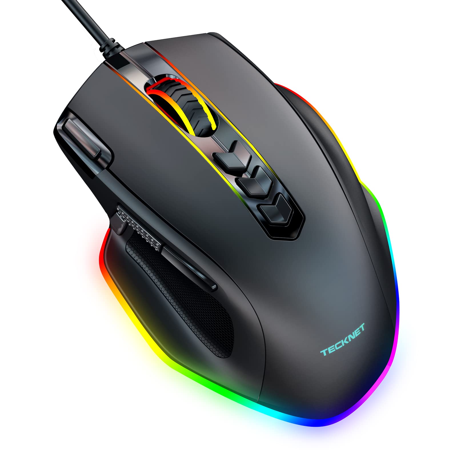 TECKNET Wired Gaming Mouse, Ergonomic Gaming Mouse with 8000DPI, RGB Computer Mice with 11 Programmable Buttons, PC Gaming Mice for Notebook Laptop Mac Book, Fire Button(Ratón de juego)