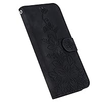 Wallet Case Compatible with Samsung Galaxy S24 Plus, Lily Floral Pattern Leather Flip Phone Protective Cover with Card Slot Holder Kickstand (Black)