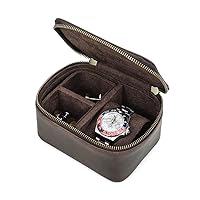 Watch Travel Case,Elegant Watch Travel Case – Handcrafted Crazy Horse Leather Storage Box with Double Zipper, Ideal for Watches And Cufflinks – A Blend of Style And Functionality
