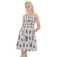 CowCow Womens Watercolor Beetles Knee Length Skater Dress with Pockets - XL