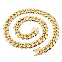 Cool Mens Italian Diamond-Cut Stainless Steel Necklace Chain Gold Golden Choker Necklace Chunky Cuban Link Curb Chain Necklace for Men Women Hip Hop Style,6/8/10/12/14/16/18mm Width,18