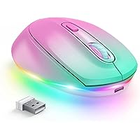 Wireless Mouse, Rechargeable Light Up Mouse for Laptop, Small Cordless Mice with Quiet Click LED Rainbow Lights for PC Computer Kids Chromebook Windows Mac, Gradient Pink