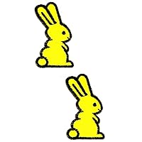 Kleenplus 2pcs. Mini Yellow Rabbit Patches Sticker Bunny Cartoon Cute Embroidery Iron On Fabric Applique DIY Sewing Craft Repair Decorative Sign Symbol Costume