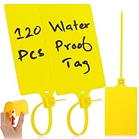120 Plastic Tags for Labeling - Tearproof, Waterproof & Writable Shipping Tags for Multi-Purpose Applications - Fast & Easy Labeling Solution - Keep Things Organized with Plastic Label Tags - Yellow
