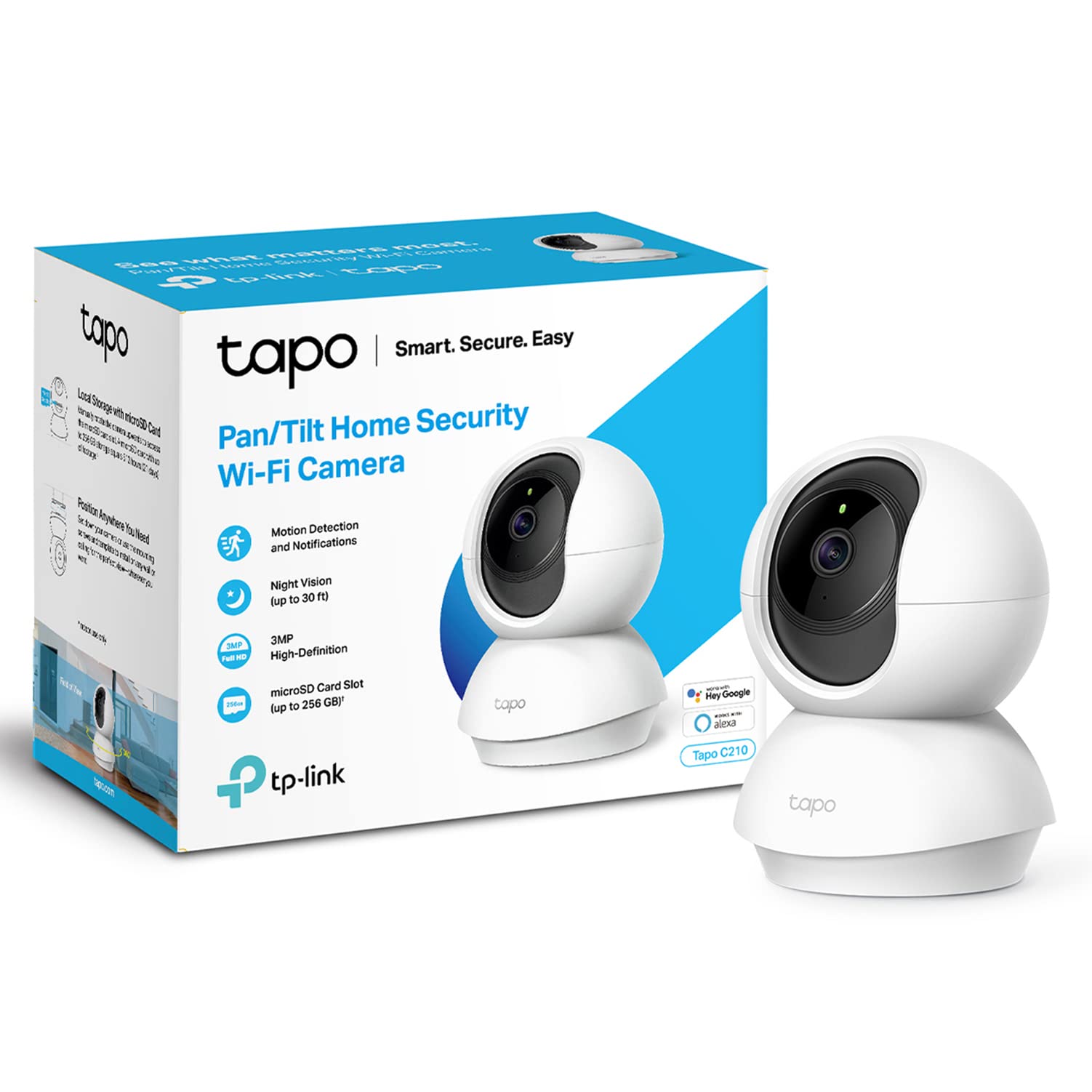 Tapo 2K 3MP Pan Tilt Security Camera, Baby/Pet Dog AI Monitor, Smart Motion Detection & Tracking,2-Way Audio, Night Vision, Cloud & SD Card Storage, Works with Alexa & Google Home(Tapo C210)