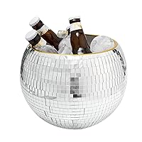 Disco Ice Bucket for Cocktail Bar,Mirror Silver Disco Ball Decor,Retro Party Accessories,9.8 Inch Disco Ball Theme Party Decorations,Cooler for Wine Beer Champagne Ice Cold Drinks