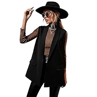 SweatyRocks Women's Elegant Sleeveless Blazer Jacket Vest Open Front Long Cardigan