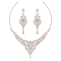 Crystal Wedding Jewelry Set Necklace Earring Set For Women and Brides Rose Gold and Silver Bridal Statement Jewelry sets
