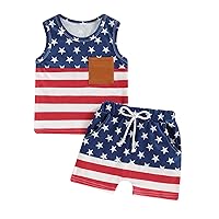 Baby Boy Summer Clothes Contrast Color Sleeveless Pocket Tank Top Shirt Retro Shorts Toddler Boy Summer Outfits