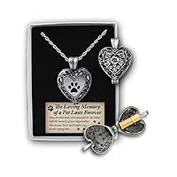 Cathedral Art In Loving Memory Pet Memorial Heart Locket W/ Vial Urn for Ashes or a Keepsake, On 24-inch Chain, by Abbey & CA Gift, Silver