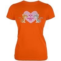 Animal World Valentines We're a Purrrfect Pair Orange Juniors Soft T-Shirt