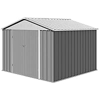 8'x8' Outdoor Storage Shed, Large Garden Shed, with Slooping Roof and 4 Vents. Updated Reinforced and Lockable Doors Frame Metal Storage Shed for Patiofor Backyard, Patio, Garage, Lawn,Grey