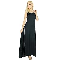 Bimba Women Long Dress Rayon Black Maxi Gown Bohemian Casual Clothing