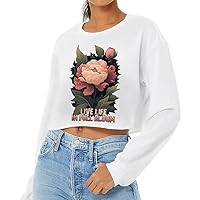 Live Life in Full Bloom Cropped Long Sleeve T-Shirt - Art Women's T-Shirt - Graphic Long Sleeve Tee