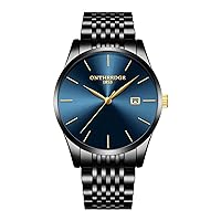 Raitown Men's Watch Stainless Steel Waterproof Classic Large Dial Minimalist Watch Man Analogue Quartz Men's Watches Blue