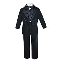 Boy Black Paisley Vest Set Suits Tuxedo Tail Outfits Baptism Baby to Teen
