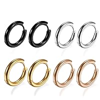 316L Surgical Stainless Steel Huggie Hoop Earrings 6mm 8mm 10mm 11mm 12mm 14mm Hypoallergenic Earrings Hoop Cartilage Helix Lobes Hinged Sleeper Earrings For Men Women Girls