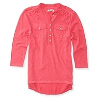 AEROPOSTALE Womens Solid Popover Henley Shirt, Pink, Small