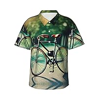 Retro Bicycle Men's Casual Button-Down Hawaiian Shirts â€“ Funky Tropical Summer Outfits â€“ Retro Printed Beach Wear for Men
