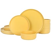Canyon Crest 12 Piece Stackable Matte Melamine Set - Yellow Gold, Service for Four (12pcs)