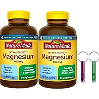 Nature Made Magnesium 400 mg Extra Strength 150 softgels, Muscle Relaxation, Nerve, Bone and Heart Health, (Pack of 2) with Emergency Whistle Keychain