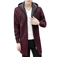 Men's Autumn Winter Wool Cardigan Slim Fit Warm Thick Hooded Zipper Long Jackets Knitted Casual Sweaters