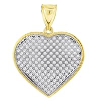 10k Gold Two tone CZ Cubic Zirconia Simulated Diamond Womens Height 30.6mm X Width 23.1mm Love Heart Charm Pendant Necklace Jewelry for Women