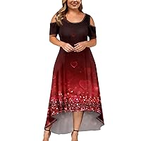Tunic Holiday Floofy Dress for Women Short Sleeve Work Off The Shoulder Evening Dresses Women Comfortable Red 4XL