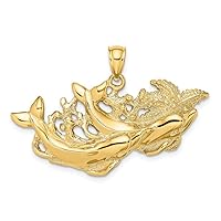 14k Gold Double Swimming Dolphins In Front Of Sea shell Nautical Starfish Charm Pendant Necklace Jewelry Gifts for Women