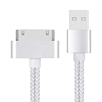 3 Feet Replacement High Speed USB 2.0 Nylon Braided Sync and Charging Charger Cable Cord for Apple iPhone 4, 4s, 3G, 3GS, 2G, iPad 1/2/3 iPod Touch, iPod Nano - Silver