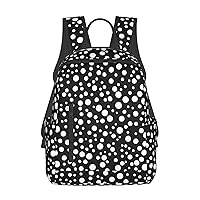 White & Black Big Dot Print Simple And Lightweight Leisure Backpack, Men'S And Women'S Fashionable Travel Backpack