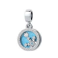 Snowflake Winter Dangle Charm Christmas Green Enamel Bead for Pandora Bracelet, Aut-38_Snowflake