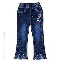 4-8T Infant Little Kids Girls Embroidery Jeans Denim Pants(Butterfly,6-7t)