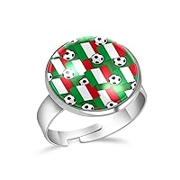 Italian Flag with Football Adjustable Rings for Women Girls, Stainless Steel Open Finger Rings Jewelry Gifts