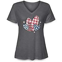 Patriotic Hearts Shirt | USA Flag Buffalo Plaid Leopard | Women's V-Neck Tee