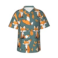 Yellow Fox Hawaiian Shirts for Men, Print Summer Beach Casual Short Sleeve Button Down Shirts,Summer Beach Dress Shirts