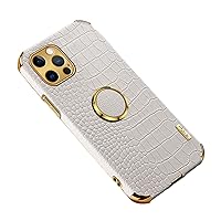 Luxury Trend Crocodile Pattern TPU Phone case with Metal Ring Bracket for iPhone 14 13 12 11 8 7 6 S X XS XR Plus Pro Max Mini Edge Reinforced Shockproof Protective Back Cover(White,14 Pro)