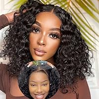 Wear and Go Glueless Wigs Human Hair Pre Plucked Pre Cut Lace Front Wigs for Black Women Deep Wave Bob Wig Human Hair Lace Front Wigs for Beginners Upgraded No Glue 4x4 Lace Closure 16 Inch