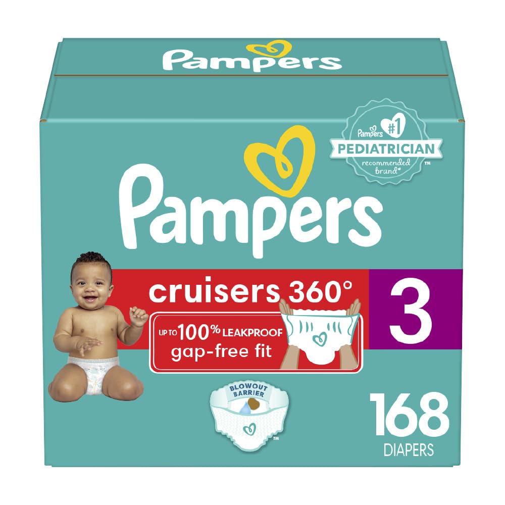 Diapers Size 3, 168 Count - Pampers Pull On Cruisers 360° Fit Disposable Baby Diapers with Stretchy Waistband, (Packaging & Prints May Vary)