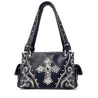 Premium Rhinestone Cross Cut Out Western Embroidered Concealed Carry Handbag in 5 colors