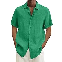 Men's Casual Linen Shirts Button Down Cuban Guayabera Shirt Short Sleeve Casual Holiday Camp Lapel Beach Tops