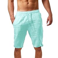 Men's Linen Bermuda Shorts Elastic Waist Drawstring Casual Summer Shorts Lighweight Loose Fit Beach Short Pants